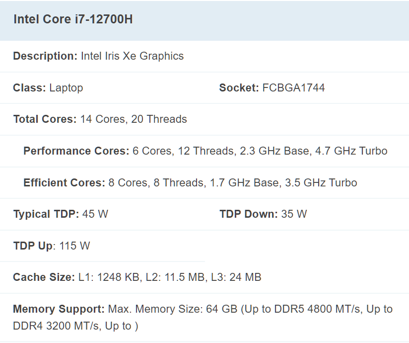 Intel Core i7 12700H