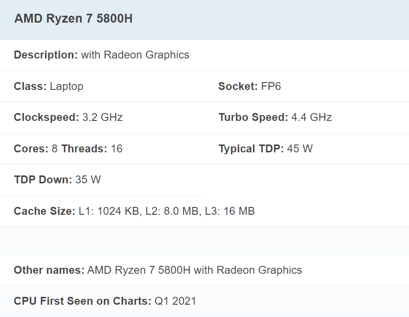AMD Ryzen 7 5800H