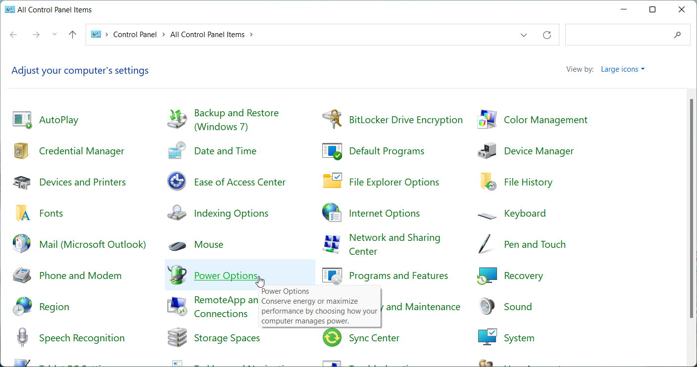 در صفحه کنترو پنل"Additional Power Settings"